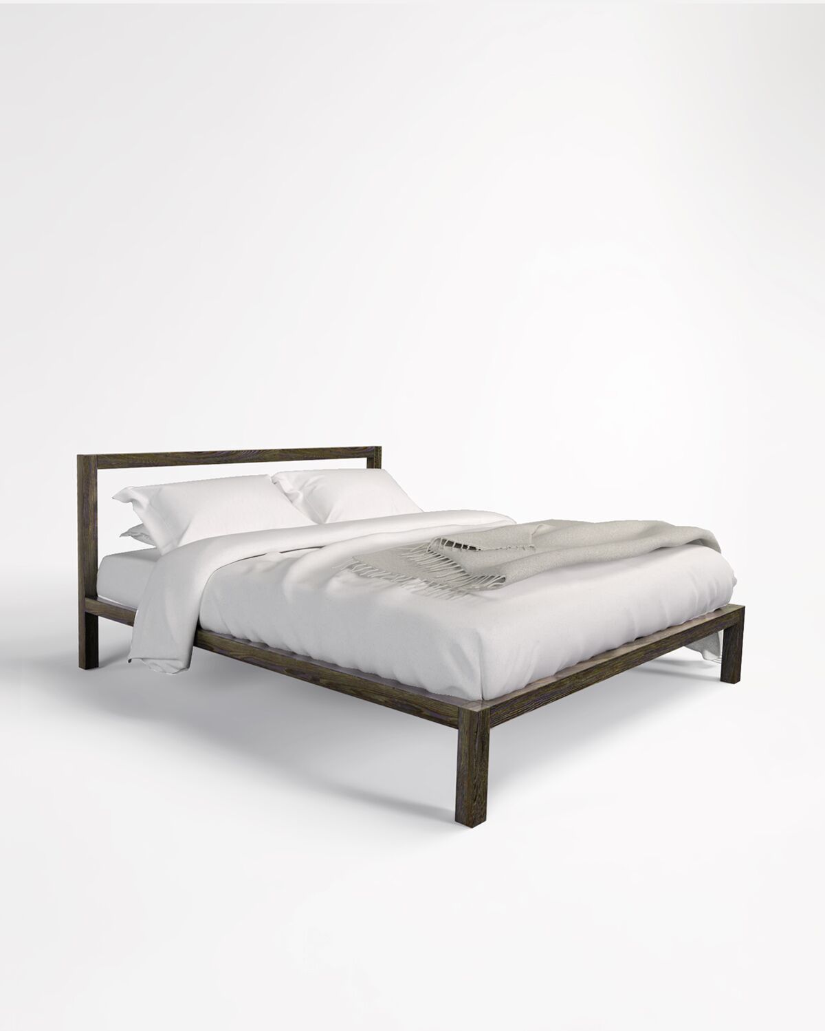 Minimalist wooden bed frame. Handmade sustainable furniture by Boa Safra.