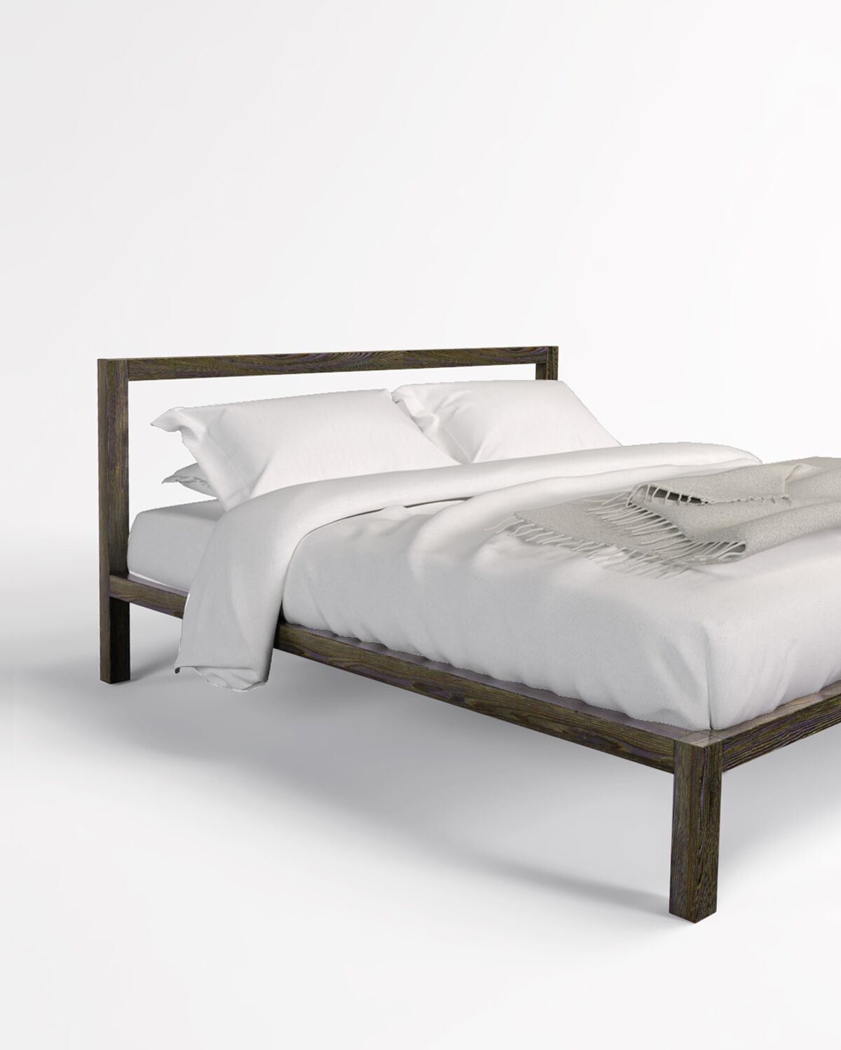 Minimalist wooden bed frame. Handmade sustainable furniture by Boa Safra.