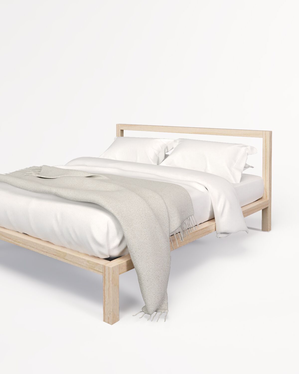 Minimalist wooden bed frame. Handmade sustainable furniture by Boa Safra.
